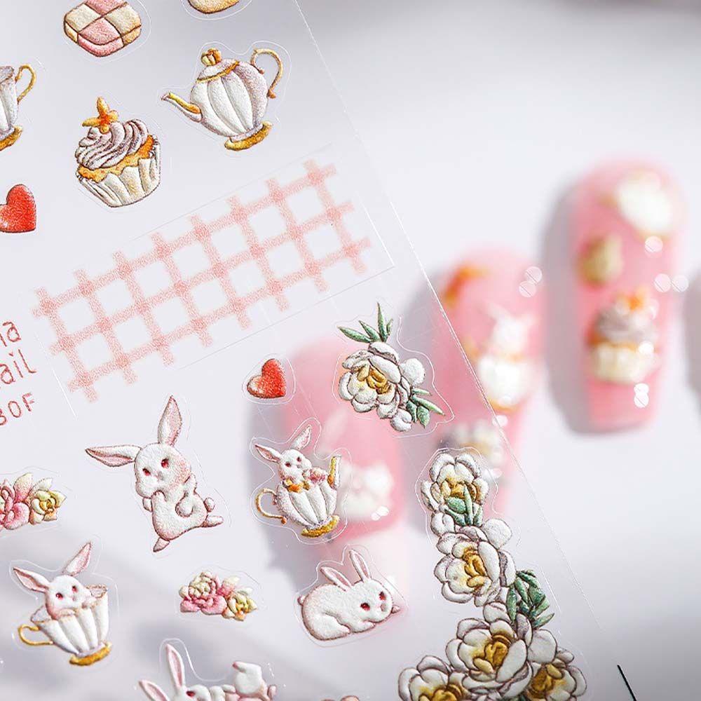 Needway Kartun Stiker Kuku Wanita Relief Anjing Manikur Aksesoris Bunga Nail Art Dekorasi