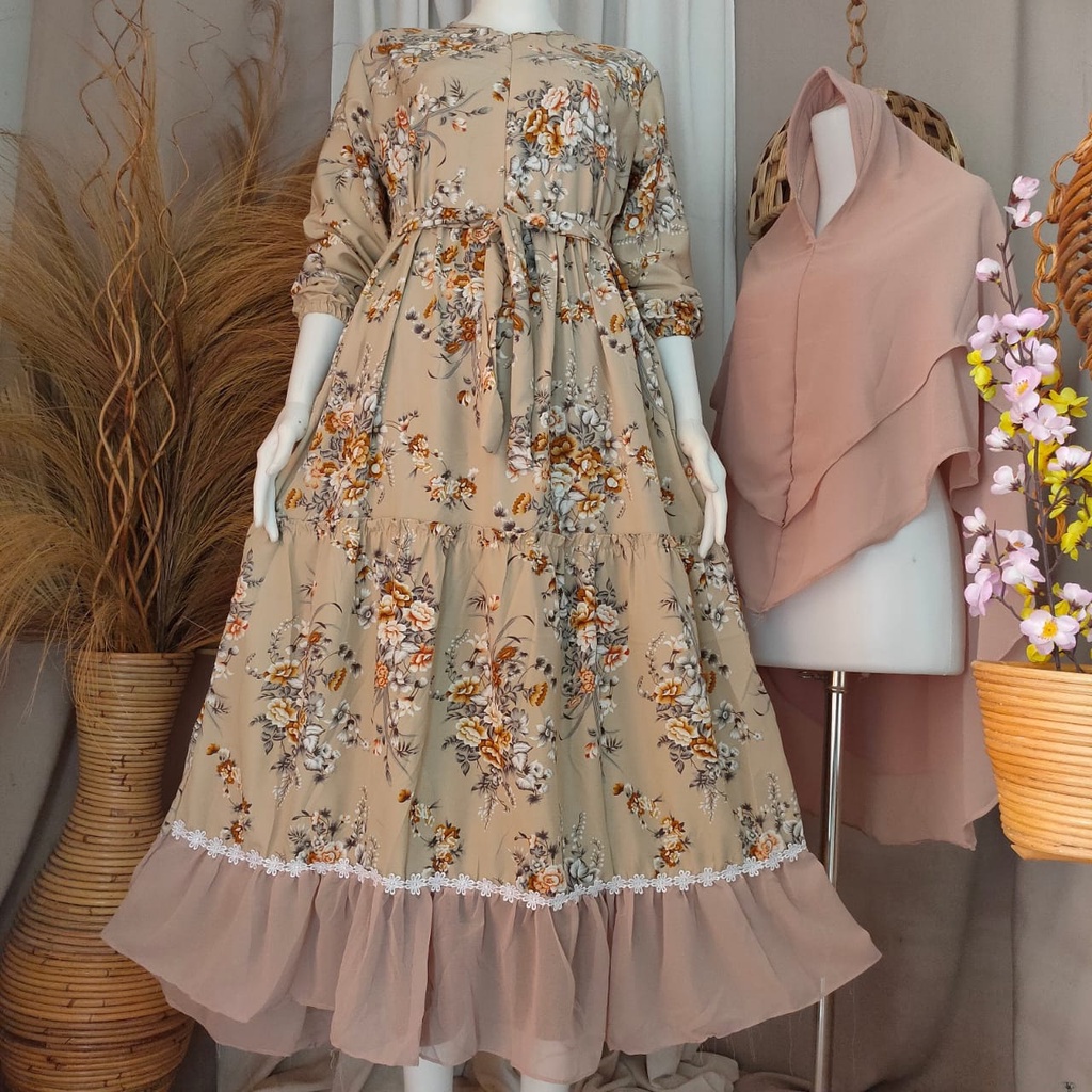 GAMIS MONALISA PREMIUM MOTIF BUNGA SAKURA  SET SYAR'I 2LAYER TERBARU/GAMIS MONALISA PREMIUM SET HIJA