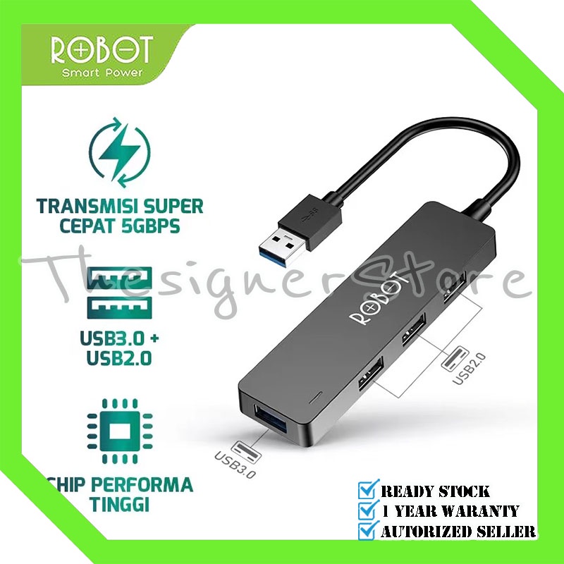 USB HUB PC ROBOT H160 4 Ports USB 2.0 &amp; USB 3.0 High Speed 5GBPS Original - Garansi Resmi 1 tahun