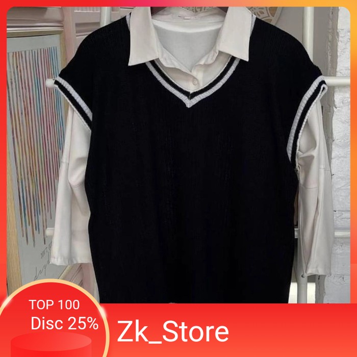 Baju Rajut Wanita Atasan Wanita Rompi Model Polos Korea Pevita Vest Rompi - Hitam, L Fashion Wanita 