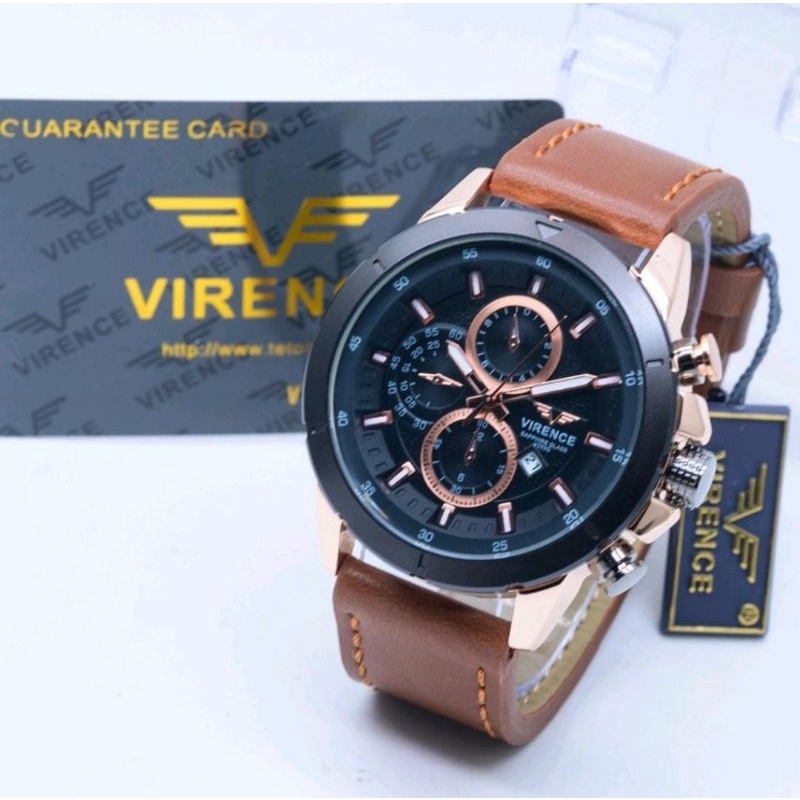 Jam Tangan Virence Chrono Tanggal Aktif Jam Tangan Kulit Garansi Card Free Box Exlusive