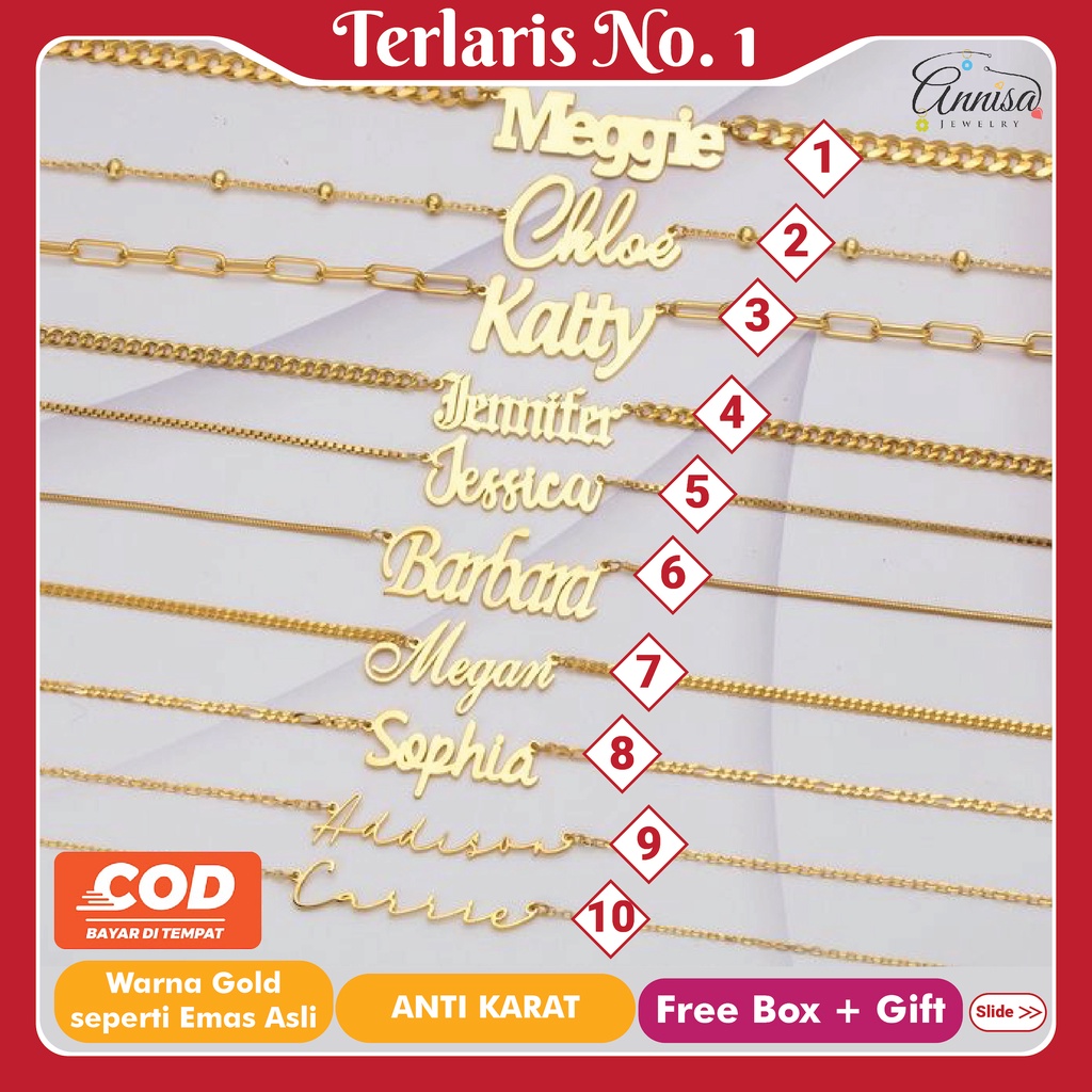 Kalung Nama TITANIUM font seperti pict Silver / gold