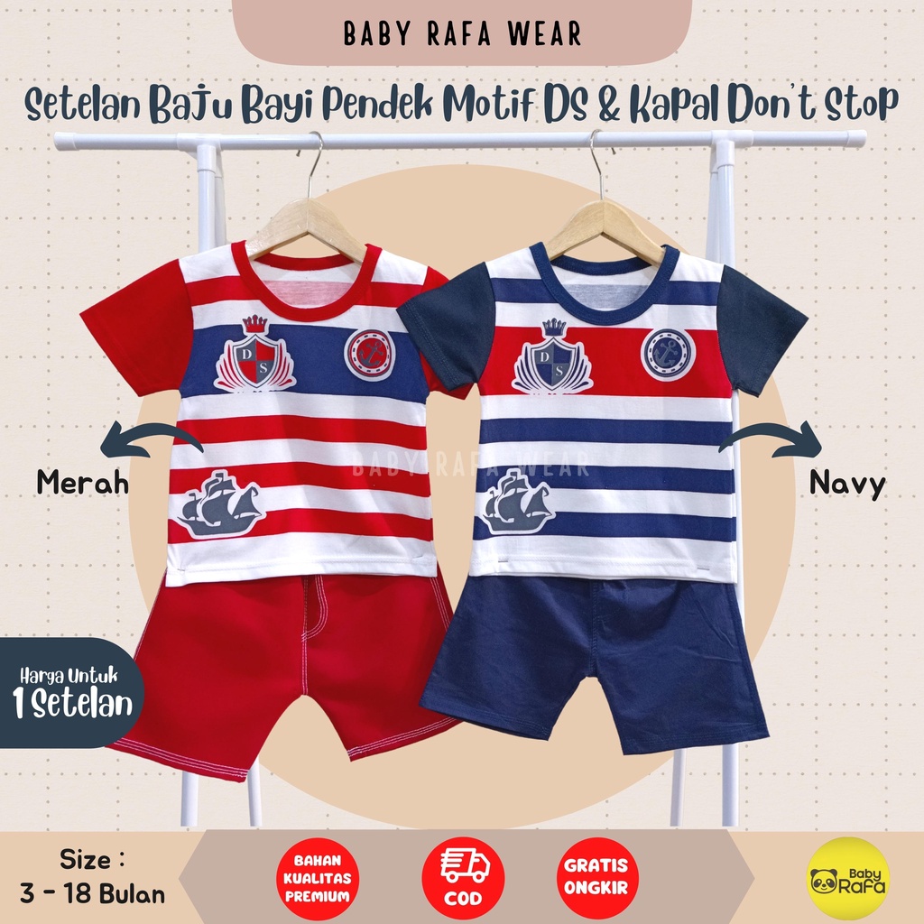 Setelan Baju Bayi Pendek 3 - 18 Bulan merk DONT STOP motif DS &amp; KAPAL