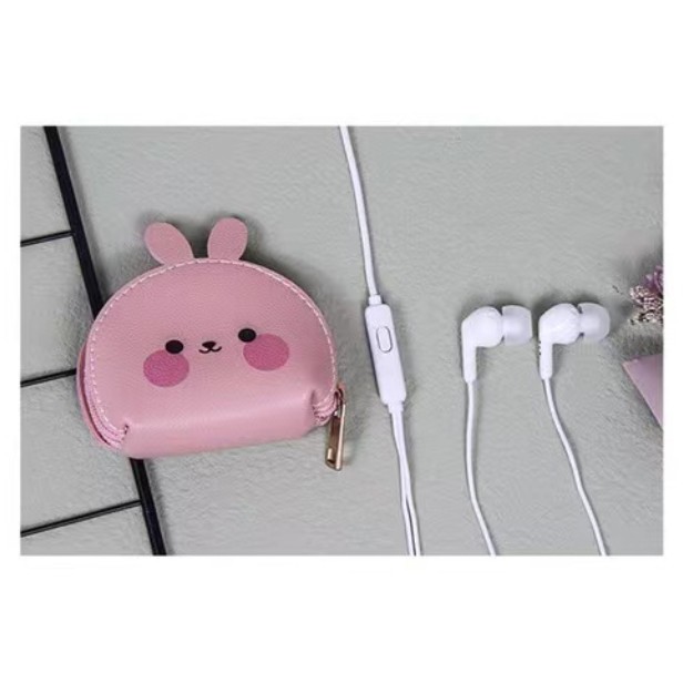 [KN-8227] / [KN-8231] Set Headset Earphone Motif Kepala HEWAN Bulat / Wadah Earphone Kartun Animal Head Lucu Bahan Kulit / Dompet Earphone Kulit Lucu