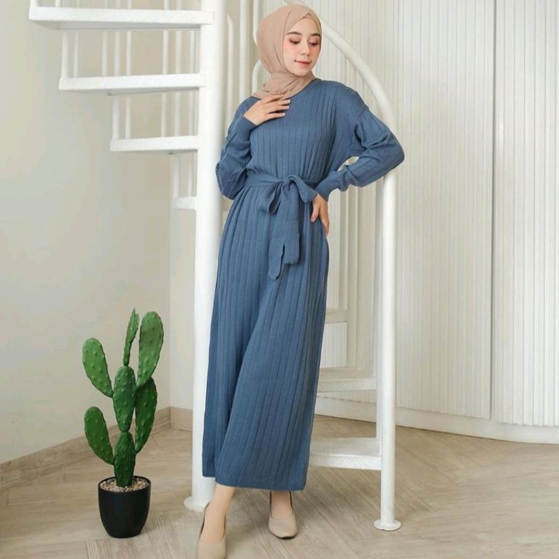 Kava Long Dress(+Belt) Knit / Dress Rajut / Long Dress / Baju Muslim Wanita / Dress Knit / Gamis