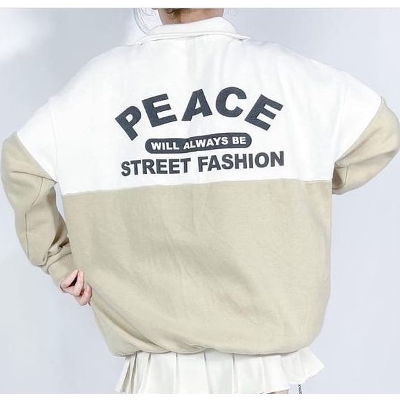 CREWNECK PEACE ZIPER COLLAR OVERSIZE SWEATER / SWEATSHIRT SWEATER OVERSIZE WANITA