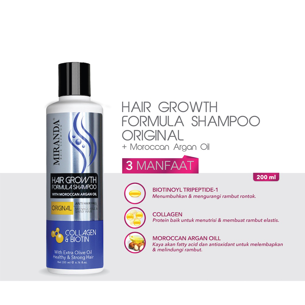 Miranda Hair Growth Shampoo (Perawatan Rambut Rontok) Collagen &amp; Biotin Original - 200ml