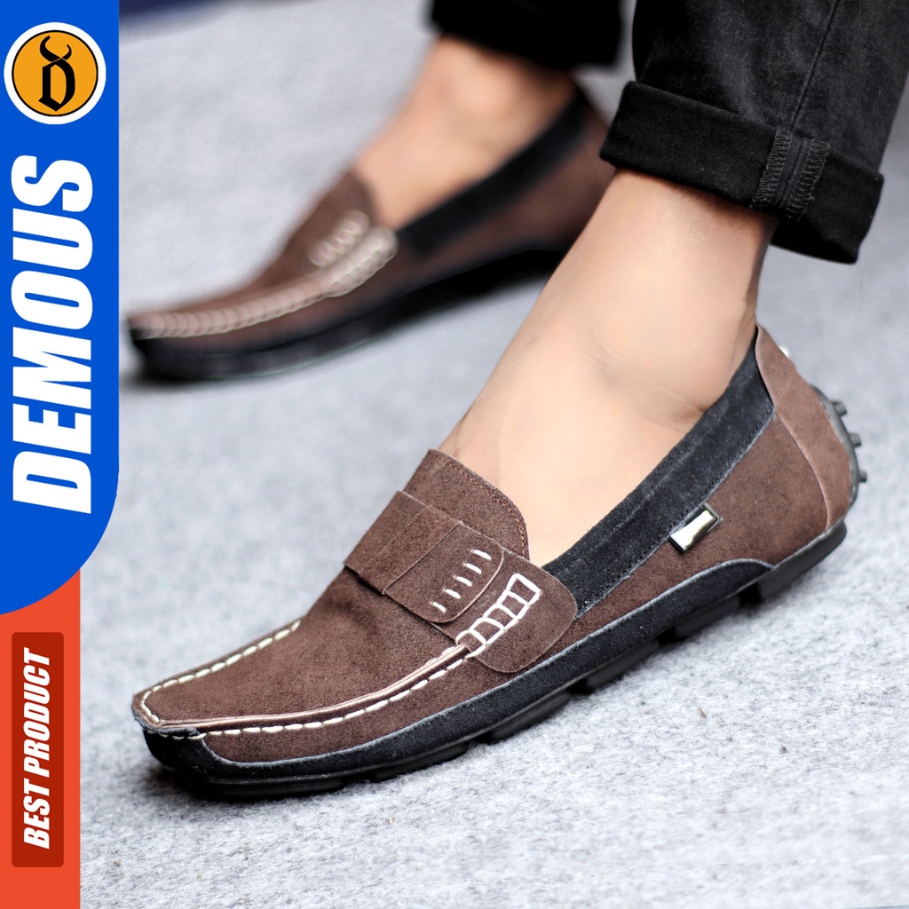 Sepatu Slip On Pria Sepatu Casual Pria Kulit Suede Kerja Kantor Kuliah Kondangan Sepatu Slop Pria Sepatu Hitam Pria DEMOUS AHARON