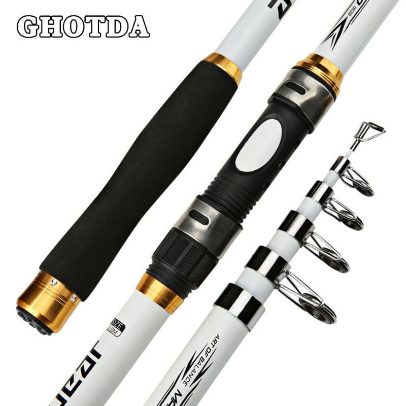 Alat Mancing Joran Pancing Portable Carbon Fiber Telescopic 2.4/ 2.7M/ 3 Meter M CF3000 GHOTDA White GD8