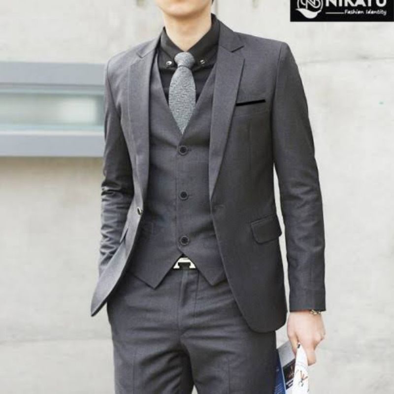 SETELAN JAS ABU 3IN1 JAS PRIA ABU