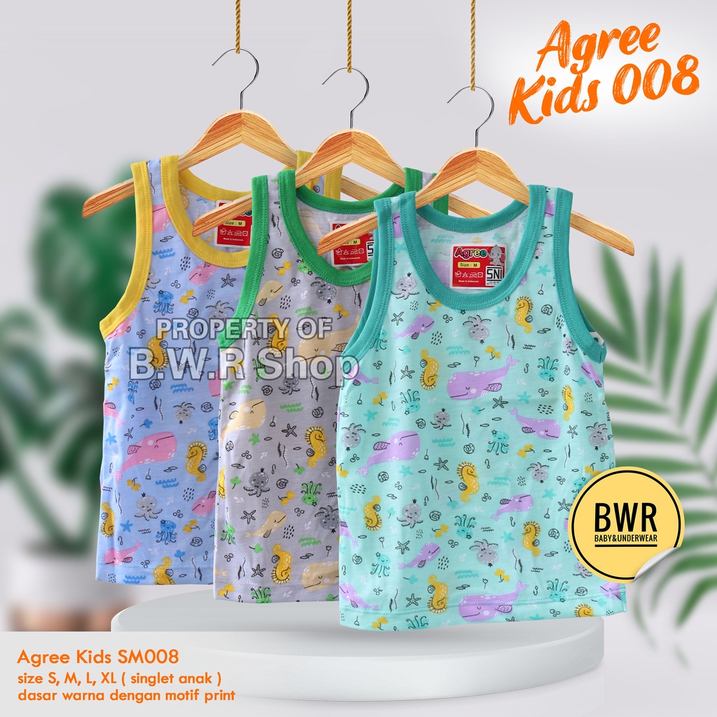 Singlet Agree Kids SB003 SM004 SM008 SM017 SM053 SM057 SM052 SM037 SM043 SM014 SM021 SM050 / Kaos Dalam Anak Santai Harian Kutung Motif Lucu | Bwr