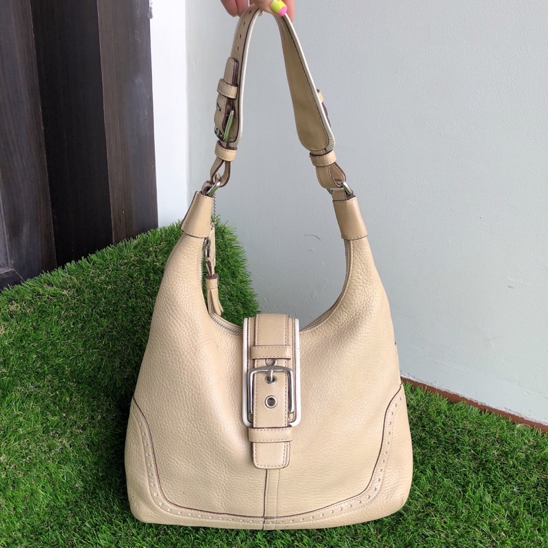 PRELOVED Tas Brand Coach Hampton 5054 | Vintage | Hobo Bag | Shoulder Bag | Top Handle Bag | Handbag | Genuine Leather | Creed Serial Number | Beige | Cream