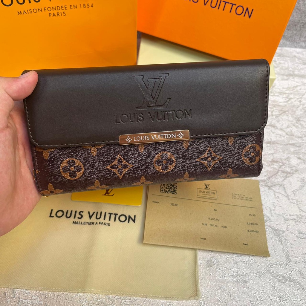 Dompet LV FULLSET Leather Emboss / Dompet Panjang Resleting Dompet Kulit Long Wallet