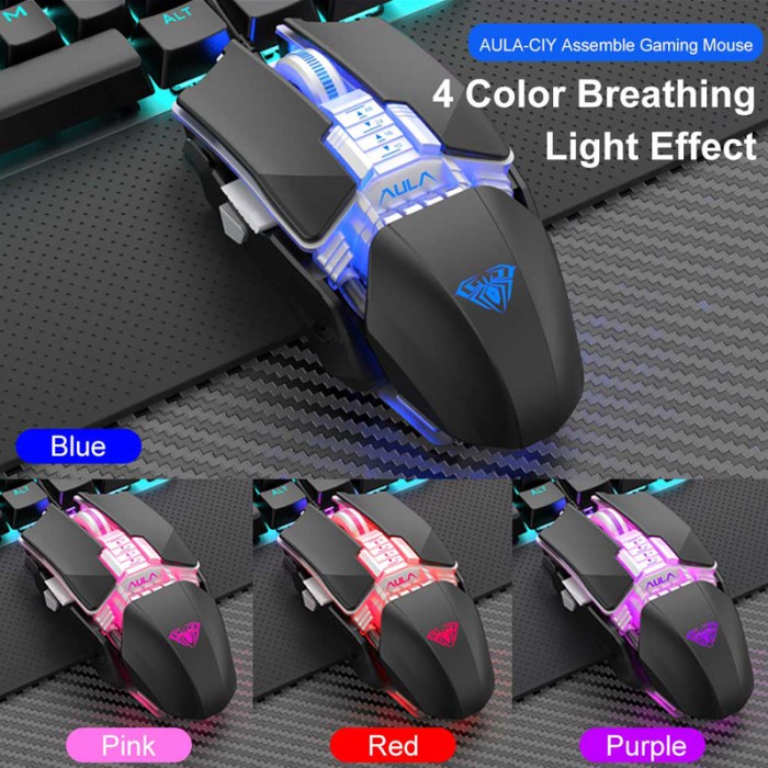 Mouse Gaming AULA H-508 Magnetic -Macro-RGB 4Color-6400DPI-7Buttons