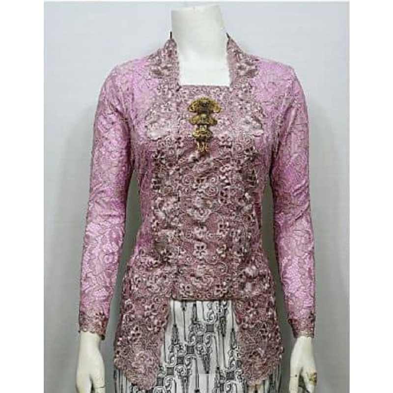 Kebaya Bordir Brokat Semi Prancis Model Kutubaru Lengan Panjang Furing Katun