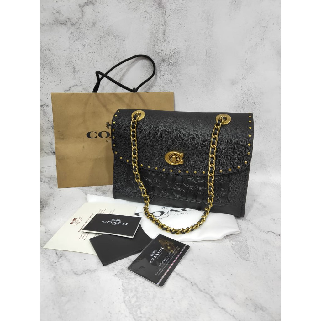 COACH PARKER BLACK EMBOSSED WITH RIVETS