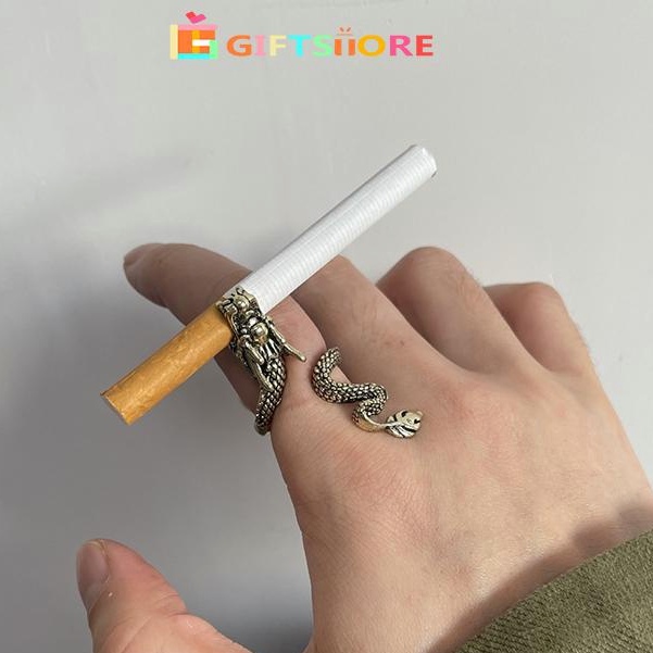 COD❤️Cincin Naga Pria Keren Emas Holder Rokok Bentuk Naga Untuk Hadiah Unisex Bahan Alloy Premium De