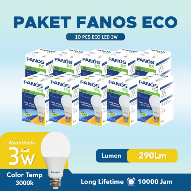 Paket 10 pcs Lampu Led Fanos Eco 3 watt Putih Dan kuning