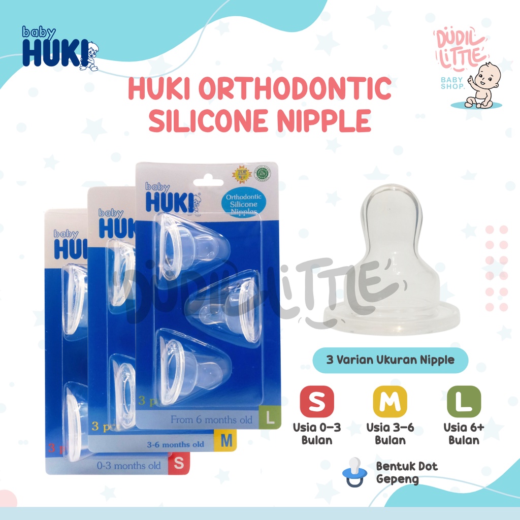 HUKI Orthodontic ECER, 3 in 1  Regular Silicone Nipple  Dot susu botol milk bottle 0 sampai 6+