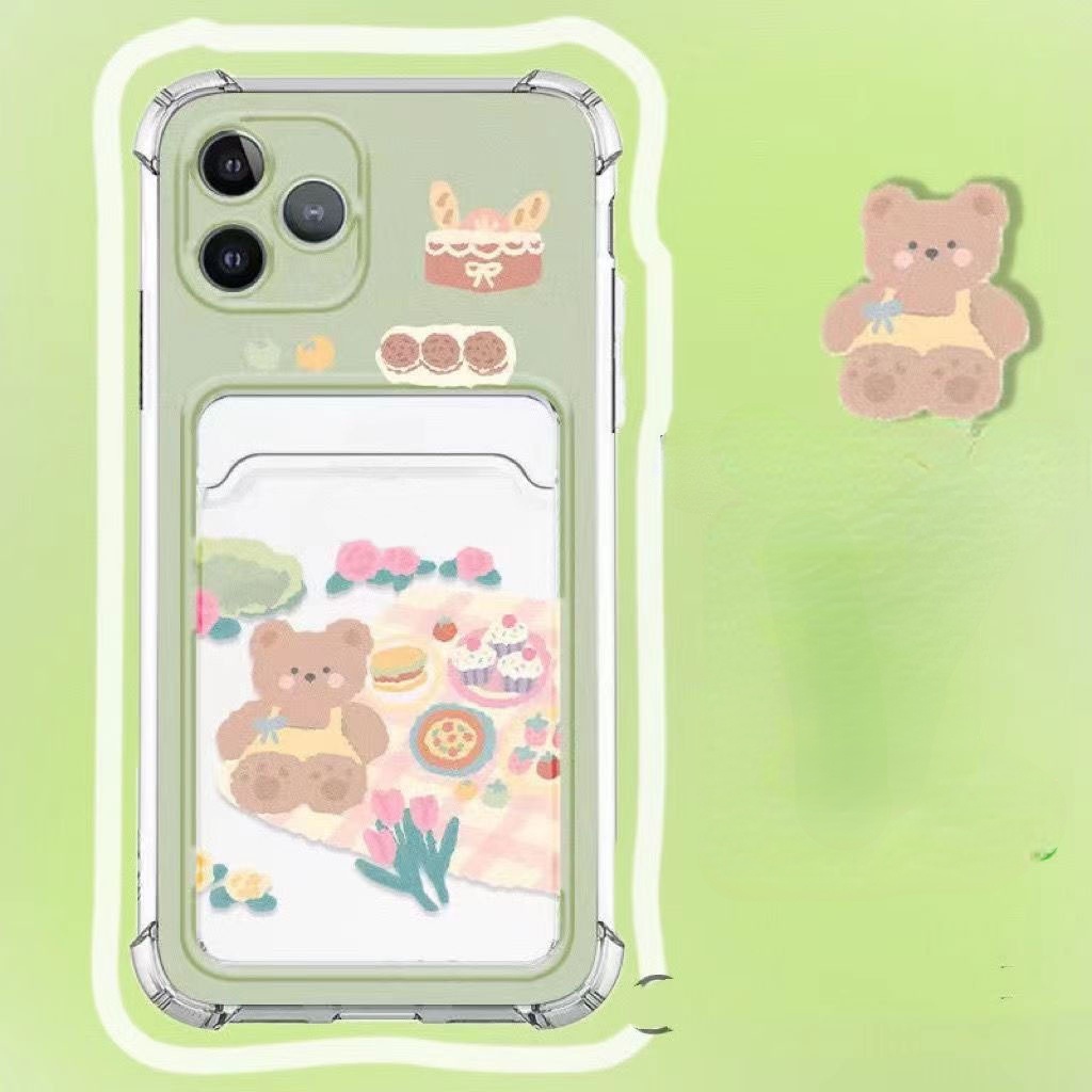 Case Holder Kartu Desain Beruang Piknik Untuk iPhone 12 13 11 Pro Max X Xs Max Xr rhrfyv3