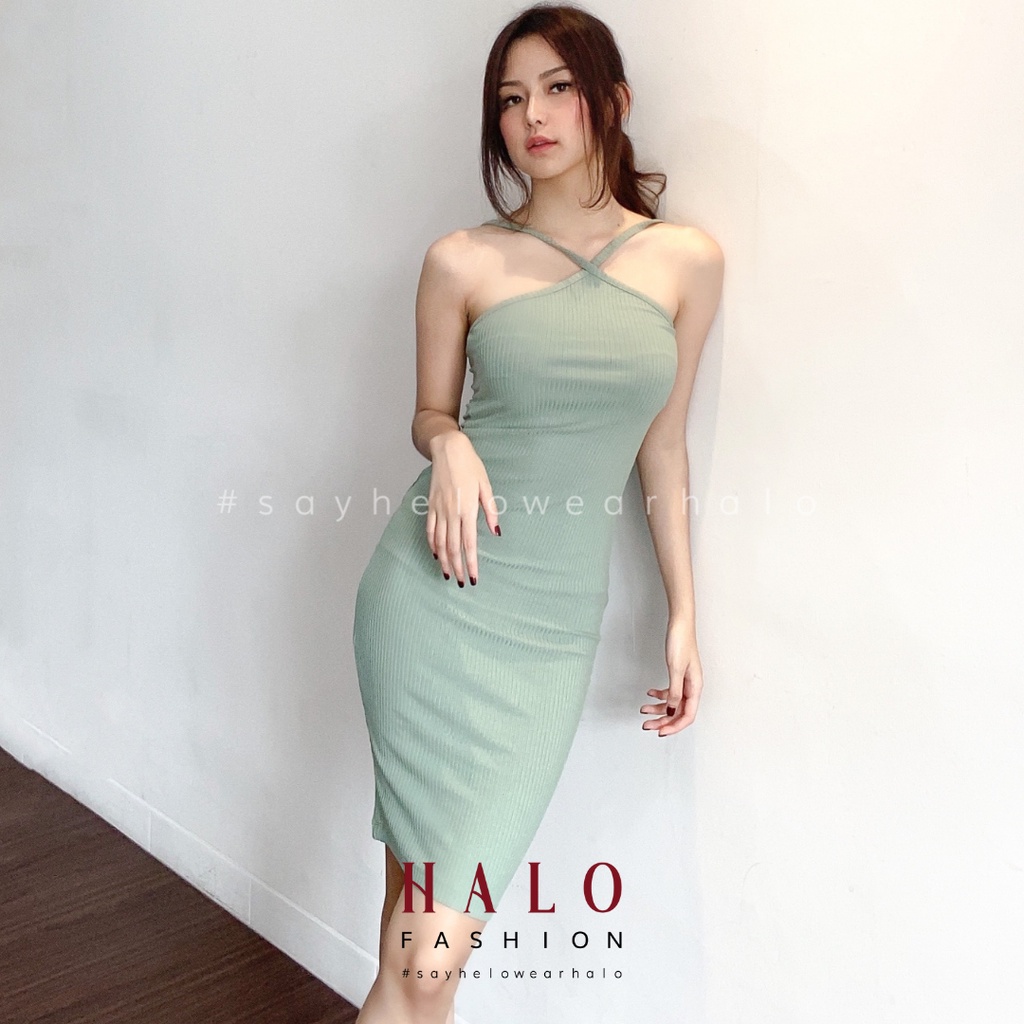 [HaloFashion] Jisoo Sexy Bodycon Dress Halter Dress Midi Dress Elegant Dress Korean Fashion-4