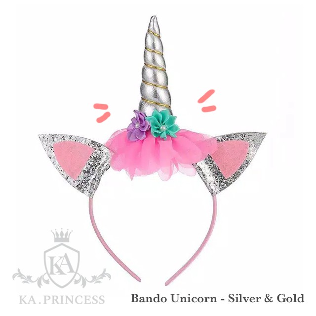 Bando Unicorn Warna Pink Silver Terlaris Aksesoris Bandana Anak Lucu Gemas Pita Kunciran Unicorn