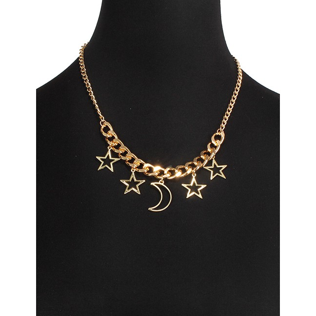 LRC Kalung Fashion Gold Alloy Star Moon Necklace F71743