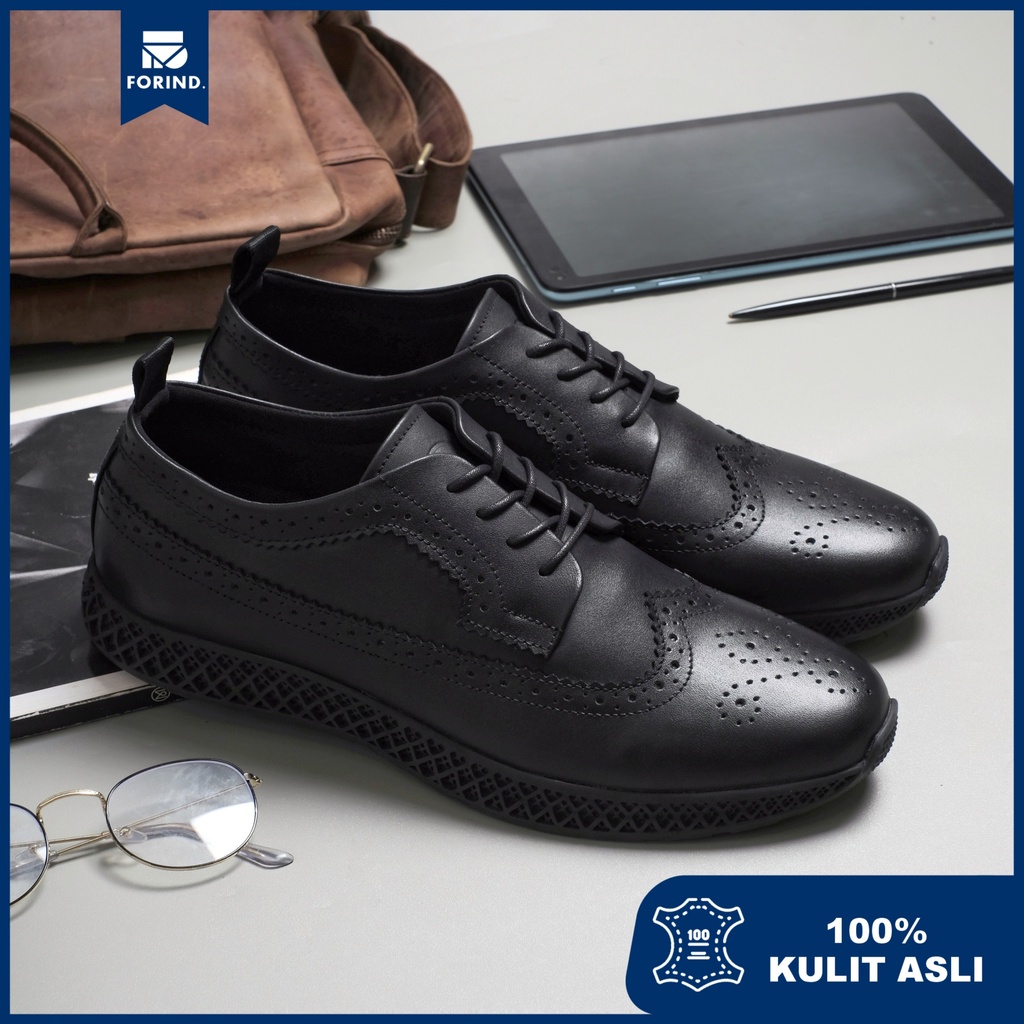 British 2.1 Black | Sepatu Kulit Asli Kantor Kerja Pria Derby Wingtip Original Footwear | FORIND Kenzios