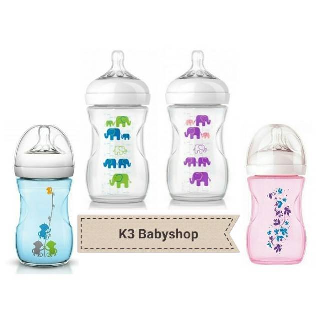 Philips Avent Natural Bottle Motif 260Ml 260 Ml Elephant, Flower, Monkey / Botol Susu Karakter Tiger