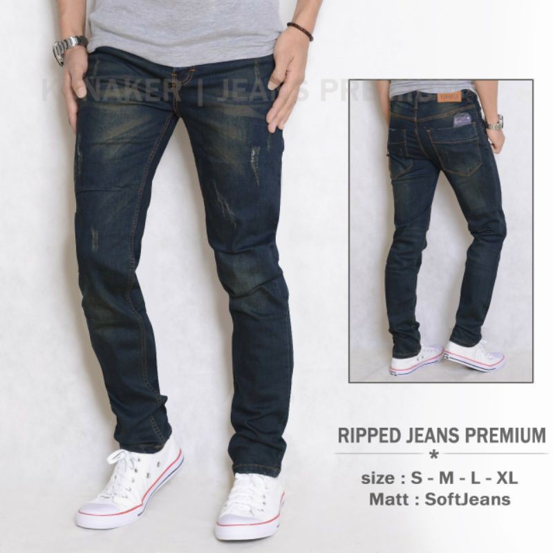 Celana Jeans Pria Sobek - SCRATCH - S, M, L, & XL - Biru Gelap - Celana Jeans Ripped Lois Jelana Cla