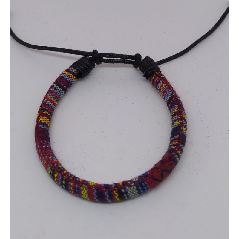 Gelang Tenun Etnik Songket Gelang Rajut Unik Motif Kain Harga Grosir Langsung Pengrajin-Maroon kuning