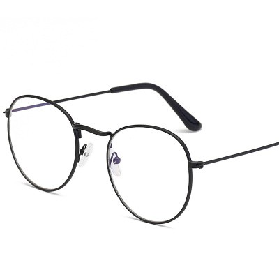 Kacamata Bulat Oval Retro Model Korea Pria Wanita / Kaca Mata Classic Import / TS-16-Hitam