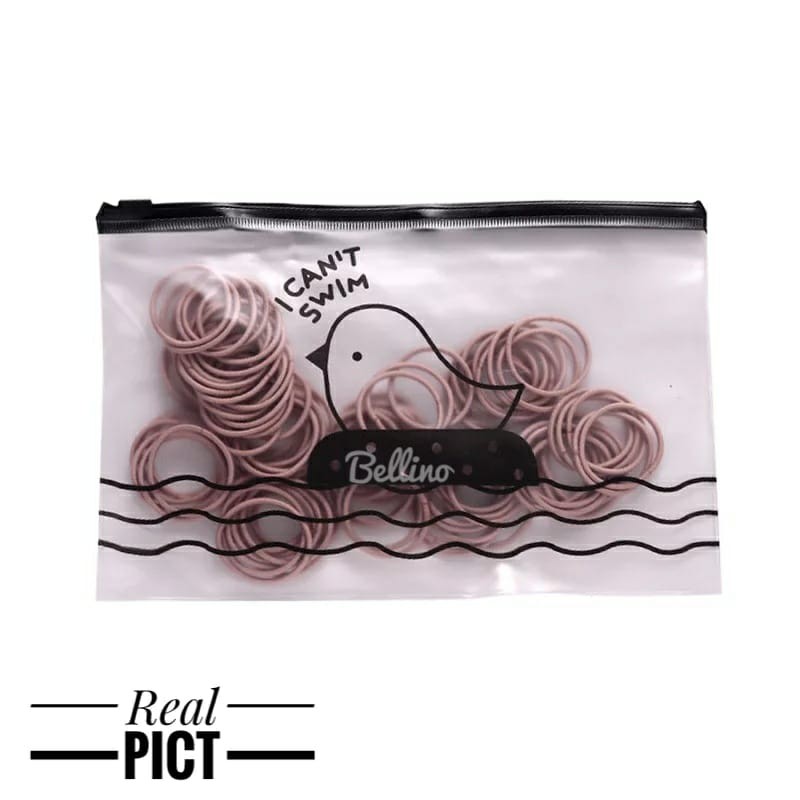 Ikat Rambut Style Korea Isi Banyak 100pcs Dengan Pouch Elastis Kunciran Rambut Wanita Murah Meriah