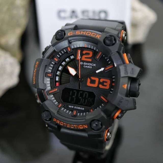 Jam Tangan Casio Fashion Pria Gshock 1802 Water Resist - Hitam lis Orange