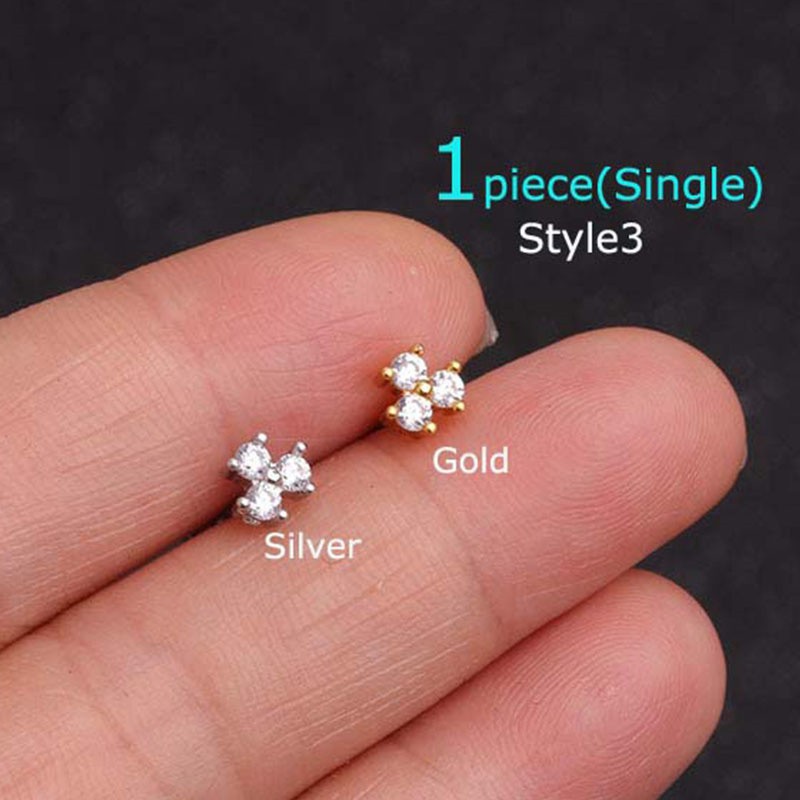 [ACKER] 1Piece 24K Emas Stainless Steel Helix Pinna Earrings Tragus Cartilage Piercing 16G Dengan Zirkon Untuk Wanita