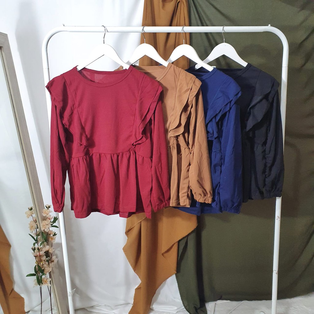 Blouse Wanita Lengan Panjang Kekinian Rumbai Zayna LD 100cm Pjg 65cm FIt L-XL