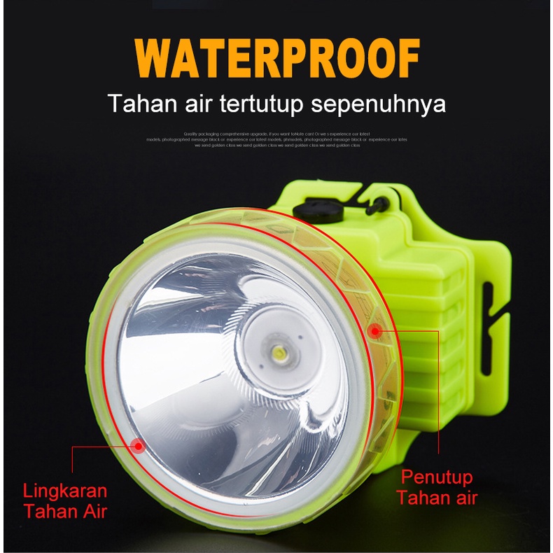 ITS 50W Headlamp Outdoor Original IPX7 Tahan air Headlight 350Lumen 2200mAh Lampu Selam Profesional 3Mode Pencahayaan Baterai isi ulang