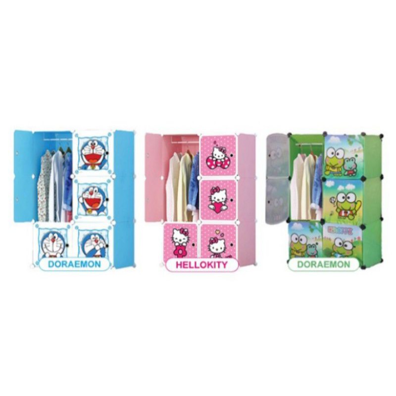 lemari pakaian plastik 3susun karakter 6pintu portable
