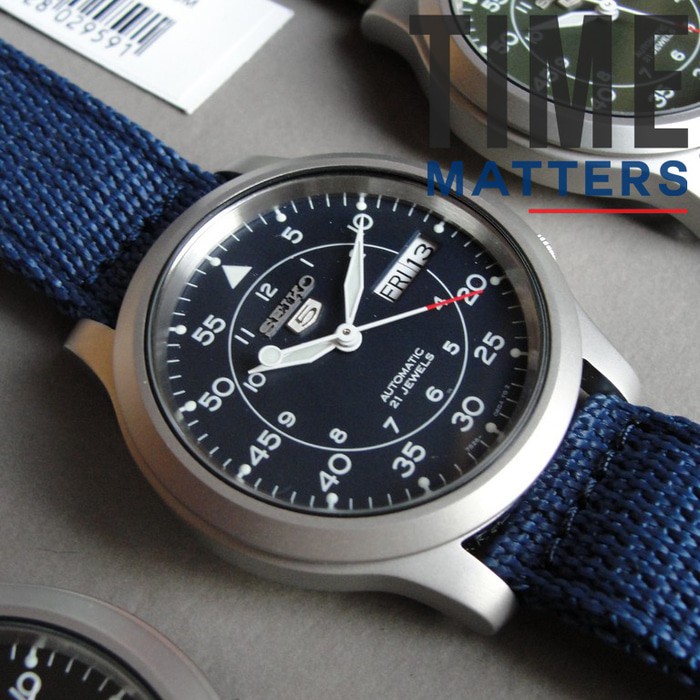 Seiko 5 SNK807K2 Automatic 21 Jewels Blue Military Nylon Strap