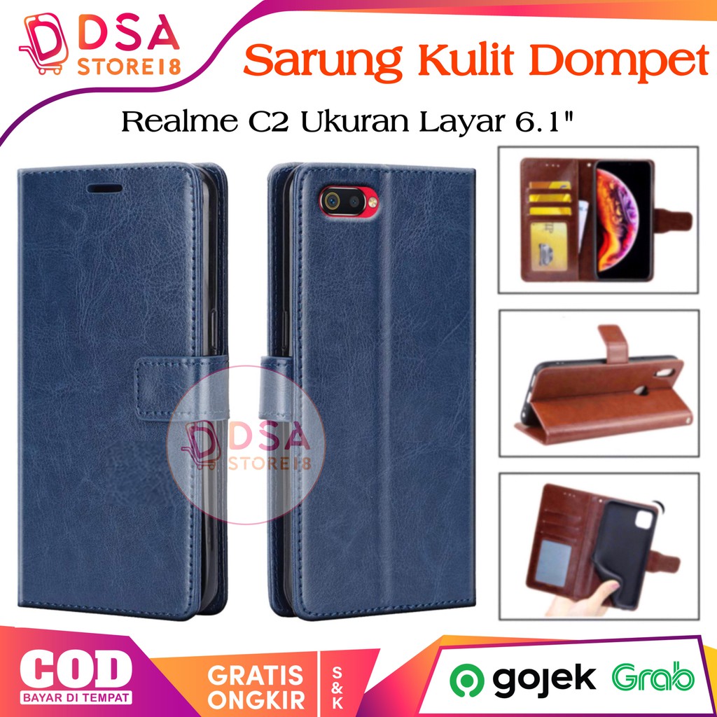 Case Realme C2 / Casing Realme C2 / Leather Case Flip Cover Wallet Dompet Hp Casing Kulit