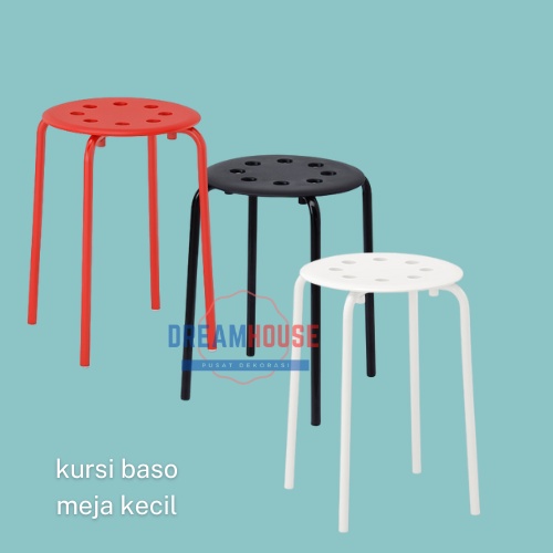 Bangku baso/ kursi taman/ kursi bulat/ meja teras kecil, putih tinggi 45 cm