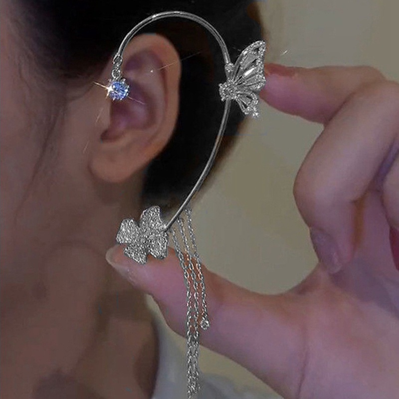 Anting Rantai Rumbai Panjang Aksen Kristal Untuk Wanita