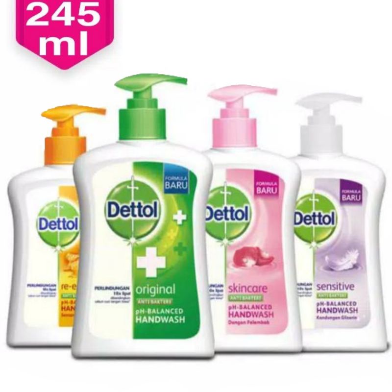 Dettol Handwash 245 ml Original | Sensitive | Skincare | Re Energize Pump Anti Bakteri Sabun Cuci Tangan 245ml