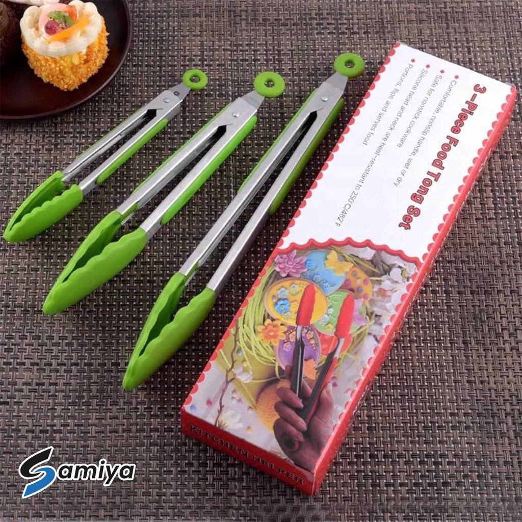 food tong set 3in1 / capitan penjepit makanan / pencapit capitan silicone stainless / jepitan set