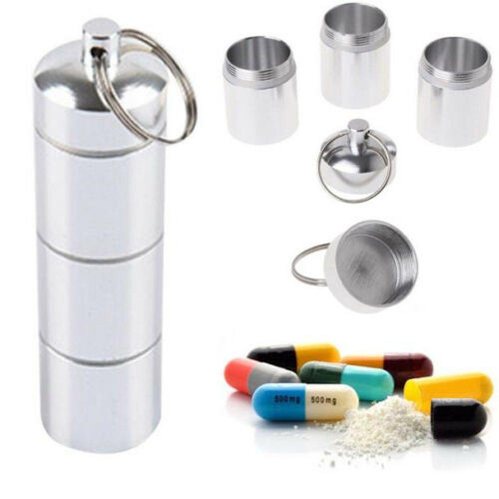 [Elegan] Pill Box 1Pc Dengan Gantungan Kunci Bentuk Kapsul Saku Bahan Aluminium Alloy Penyimpanan Obat Medicine Case