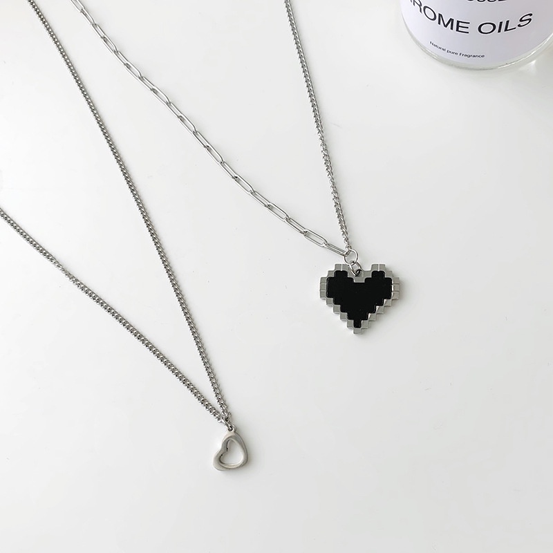 Black Mosaic Love Necklace Peach Heart Pendant Double Necklace