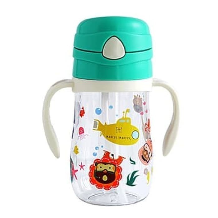 Marcus&amp;Marcus Tritan Straw Bottle Green Elephant - Botol Minum Anak