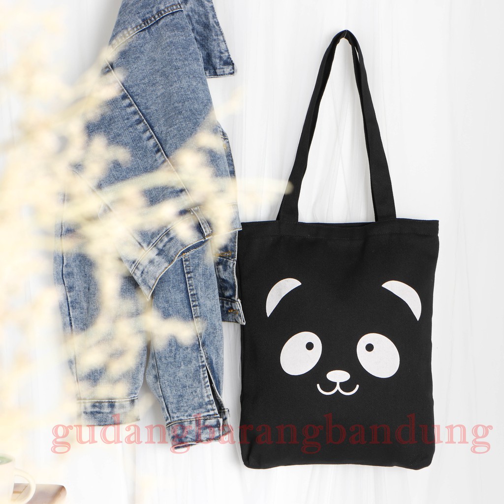 Tote Bag Kanvas Wanita dengan Resleting - Desain Aesthetic Motif Panda yang Lucu dan Menarik