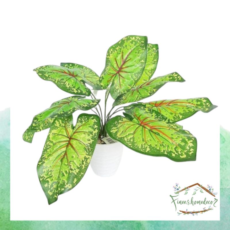 DAUN GRUP LATEX SRI REZEKI HIJAU RANGKAI VAS PIRUS - tanaman artificial homedecor shabby chic daun p