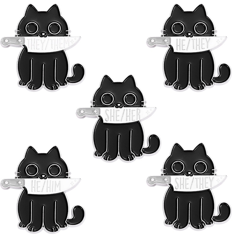 Bros Pin Desain Kucing Dagger Hitam 5 Gaya Untuk Aksesoris Pakaian